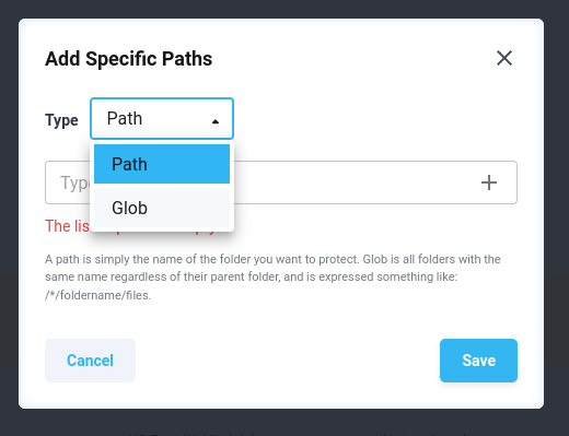 Figure 3.9: EFS Protection Policy - Select paths options