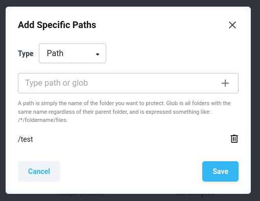 Figure 3.10: EFS Protection Policy - Selected paths options
